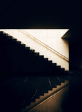 Escalier en porte-à-faux de marbre noir dans un hall de villa